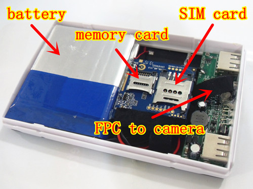 마이크로 SIM 카드에 카메라가 장착된 GSM 보조 배터리